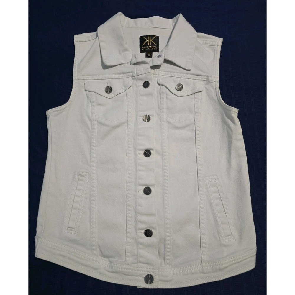 Kardashian Kollection Denim White Casual Women's Vest Size M 98% Cotton
